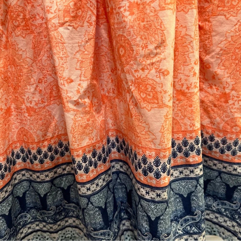 Van Winkle & Co. Peach & Blue Spaghetti Strap Cotton Dress. Size Small. - Picture 5 of 11